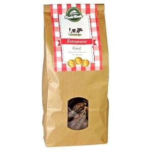 Pauls Beute Extrawurst Rind | 100% Rindfleisch | 500g | Hundeleckerli vom Rind | Luftgetrocknete Mini-Salamis | Belohnung für Training & Zwischendurch | Getreidefrei | Glutenfrei | Ohne Zusätze