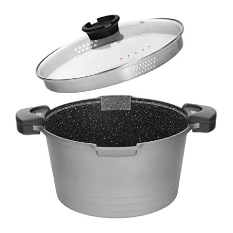 ROSSETTO Nudeltopf Topf 28 cm mit Sieb Deckel Spaghettitopf Pastatopf 8 Liter, Aluguss Cover