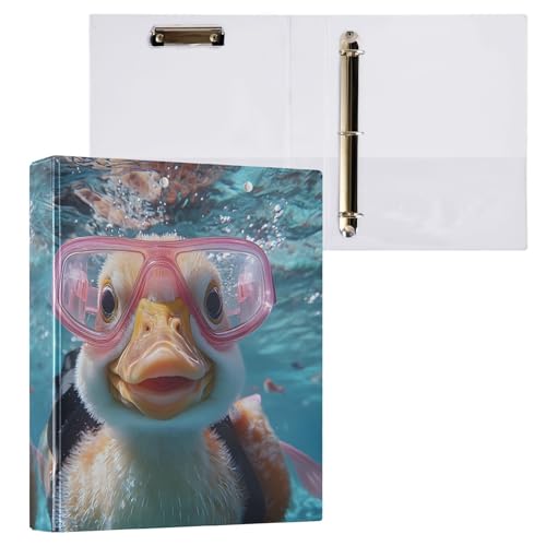 Image of 3 Ring Binder Funny Duck Blue Ocean 1.5 inch Binders Three Ring Binders with Clipboard Fit 8.5'' x 11'' Paper 3 Interior PVC Clear Pockets for Office Supplies