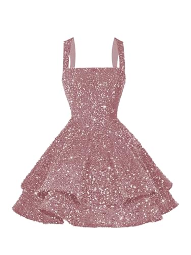 Image of vintys Teens Sequin Short Homecoming Dresses 16 Photo Shoot Tiered Cocktail Party Dress VS116