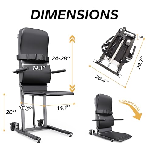 Image of Movable Electric Floor Lift Chair with 4 Wheels, Portable Rolling Chair for Home Transfer, Ultra-Low Profile Design, Ergonomic Backrest, Stand Assist for Seniors Fall, Supports 440 LBS