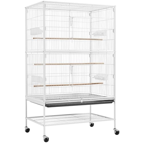 Abician Voliere Oiseaux sur Pied Grand Cage Oiseaux sur roulettes en Métal Cage à Oiseaux pour Perroquet Perruches 79 x 52 x 132 cm Blanc