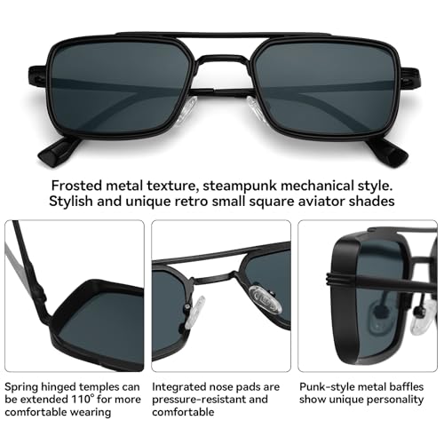 Dollger Small Square Aviator Sunglasses Men Women Trendy Rectangle Steampunk Shades4
