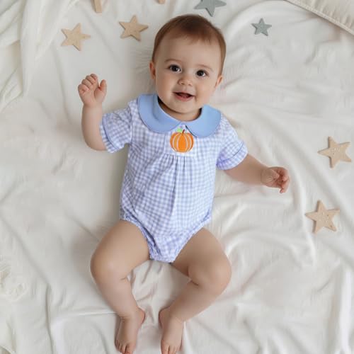 Baby Halloween Outfit Newborn Boy Girl Pumpkin Bubble Romper Infant Short Sleeve Plaid Onesie Fall Winter Clothes3