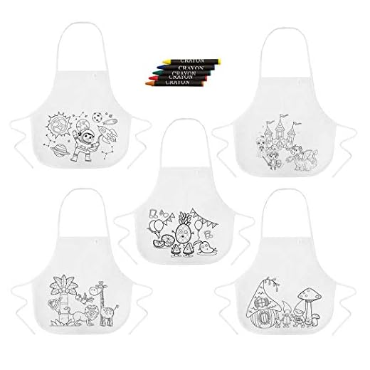 Delantales Infantiles para Colorear con 5 Ceras Dibujos Infantiles. Lote de 25 Unidades. Regalos para cumpleaños de niños. Detalles Infantiles para colegios, guardería, Ampas, Fiestas y Eventos.