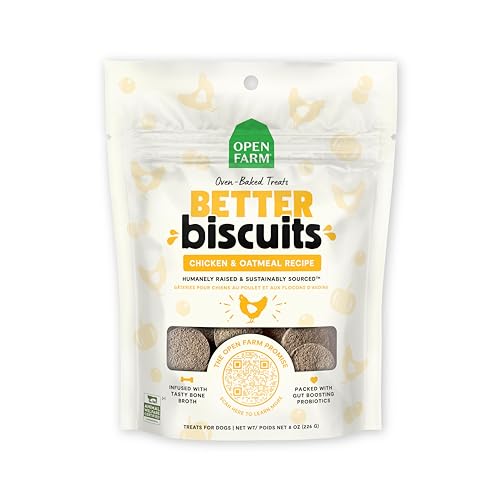 Open Farm Better Biscuits, Oven Baked Dog Treats with Probiotics, Chicken & Oatmeal Recipe, 8oz Pouch