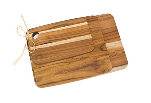 Tablas de Cortar de Madera de Teca Lipper International con Agujeros Ovalados en las Esquinas, Tamaños Variados, Juego de 3 miniatura 3