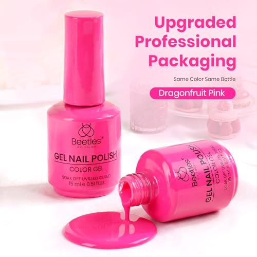 Image of Beetles Hot Pink Gel Polish - DragonfruitPink 15ML /0.51Fl Oz, Neon Pink Gel Nail Polish, Color-Matched Bottle, Soak-Off UV LED, Long-Lasting Holiday & Summer Nails Art for DIY Beginners & Salon Pros