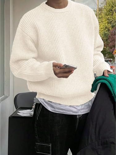 ZAFUL Unisex Loose Fit Pointelle Knit Sweater Casual Drop Shoulder Long Sleeve Pullover for Autumn Winter2