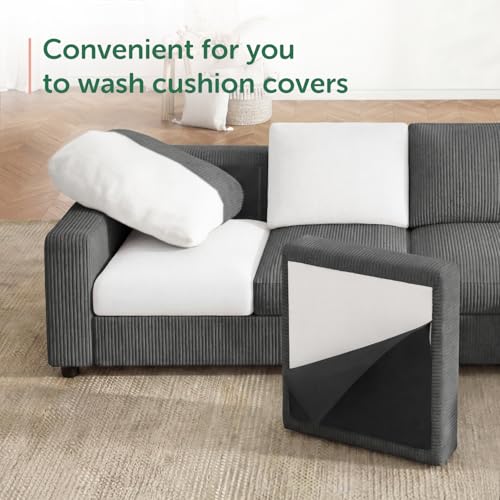 Image of HONBAY 7 Seaters U Shape Corduroy Sectional Sofa for Living Room, Dark Grey | 7 Seaters Sofa with Storage,U Shaped Sofa,Removable Covers