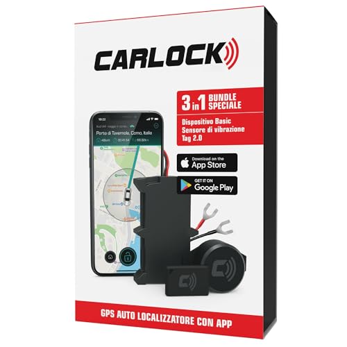 CARLOCK Sistema di Sicurezza Antifurto per Auto - Localizzatore GPS cablato per auto, Sensore di Vibrazione e TAG 2.0 - Sistema di Allarme - App Mobile e avvisi Istantanei - Tracker per Veicoli