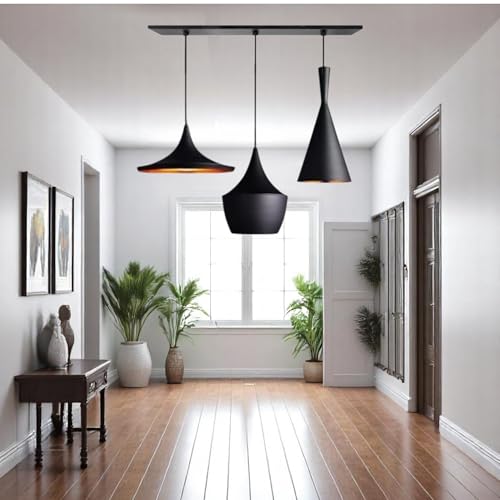 Image of GreyWings Black Aluminium Hanging Pendant Light for Indoor, 3 Cluster Ceiling Light for Dining, Kitchen, Living Room, Modern E27 Lamp Fixture,(Big) Linear Set