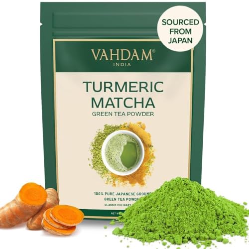VAHDAM, Matcha De Cúrcuma Té Verde (50 Tazas / 100g) Matcha Japonés Puro Con Curcumina | Polvo De Cúrcuma India | Delicioso Matcha Latte