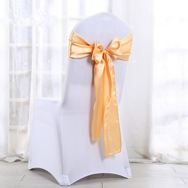 25pcs Satin Chair Sash Wedding Chair Ribbon Bow Hotel Banquet Decoration Event Party Supplies-Navy Blue(Peach)