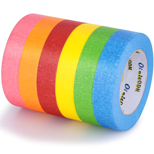 Image of Oleitodh 6 Rolls Colored Masking Tape-1 inch x 330 Yards Painters Tape, Rainbow Colors Rolls Bulk Kids Colorful Paper Marking Tape Decorative Arts Crafts Labeling DIY School Classroom Supplies