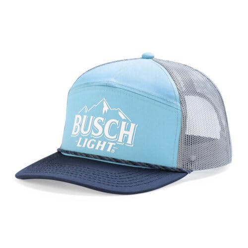 Busch Lite Mesh Snapback Hat, Light Blue and Navy, Trucker Cap