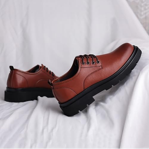 Image of Men's Vintage Leather Lace Up Platform Oxfords Shoes Black Round Toe Soft Rubber Sole Non-Slip Waterproof Business Formal Derby Dress Shoes