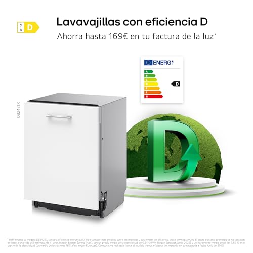 LG DB242TX - Lavavajillas Integrable QuadWash, Motor Inverter Direct, EasyRack Plus, Certificado D, 14 Litros, Blanco - imagen 5