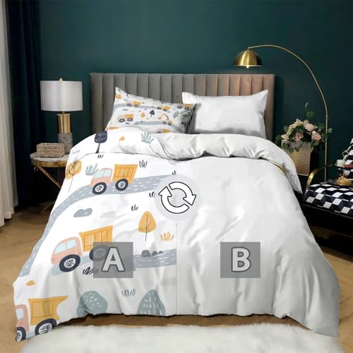 Housse de couette 220x240 cm pour lit double motif engins de chantier - 5