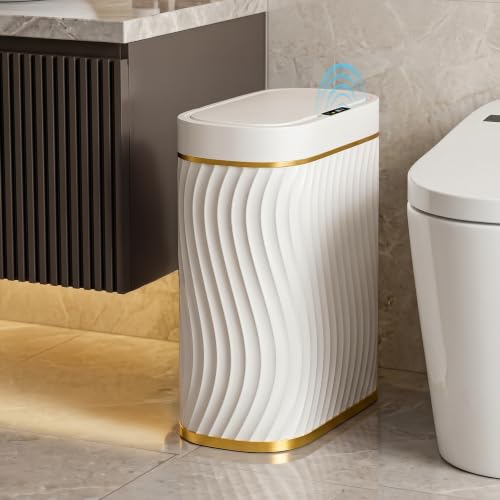 2.6 Gallon Automatic Bathroom Trash Can with Touchless Lid, White Gold