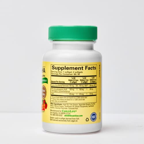Childlife Essentials Algae Dha With Vitamin A & Lutein - Algae Dha Omega 3 Supplement, Chewable Dha For Kids, Supports Healthy Brain & Eye Development - Natural Berry Flavor, 60 Softgels #TOP2