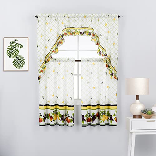 3 Piece Printed Kitchen Window Curtain Panel Tiers and Swag Valance Set (36