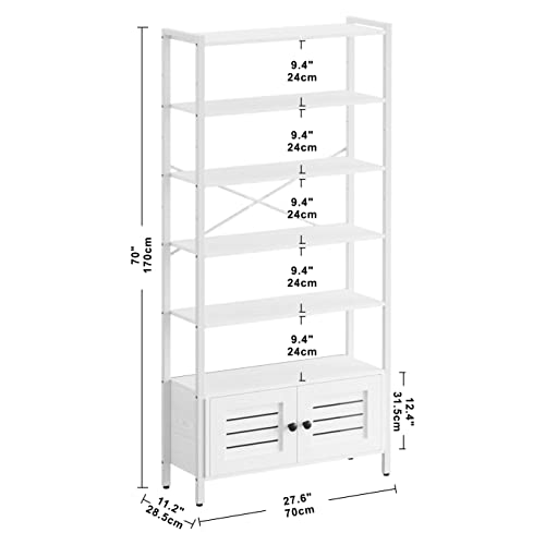 IRONCK Bookshelf and Bookcase with 2 Louvered Doors and 5 Shelves, Standing Storage Cabinet for Living Room, Home Office, Bedroom, Washroom, White IRONCK Bookshelf and Bookcase with 2 Louvered Doors and 5 Shelves, Standing Storage Cabinet for Living Room, Home Office, Bedroom, Washroom, White