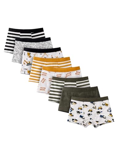 Basic Treasure 8er-Pack Boxershorts Jungen aus Oeko-TEX Baumwolle, Kinder Unterhosen, Unterwäsche für Jungen (DE/NL/SE/PL, Numerisch, 98, 104, Regular, Fahrzeug- und Baustellenmotive)