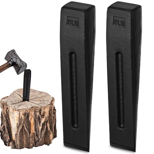 Otoolling 2 Pcs Manual Log Splitter Wedge Wood Splitting Wedges for Firewood 2 Way Black Design Forged Steel Tool for Easy Wood Splitting Sharpened Edge for Outdoor Logging Chopping(5 Lbs)