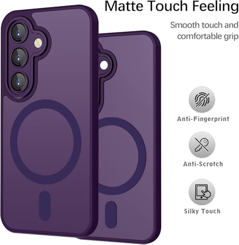 Image of Elzzi Magnetic Magsafe for Samsung S26 Case, Upgraded [Full Camera Protection] [Compatible with Magsafe] [Translucent Matte] Shockproof Protective Phone Case for Men & Women - Deep Purple