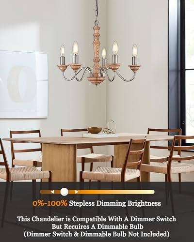 Elyona 5-Light Chandelier For Dining Room, Handmade Manchurian Ash Wood Vintage Pendant Light Fixture For Farmhouse Kitchen thumb #1