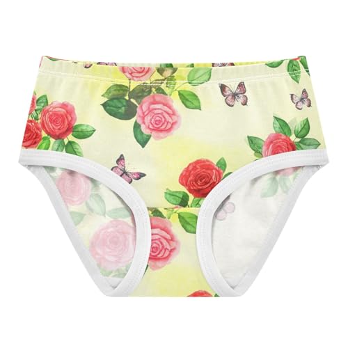 Toddler Underwear Custom 2t Cotton Panties for Girl Fancy Underpants Briefs Floral Watercolor Red Pink Roses