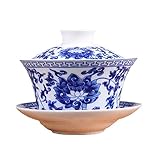 NIULA Teacup Coffee Dish Jingdezhen Lotus Traditional Chinese Teaware China Traditional HBlue and Wh