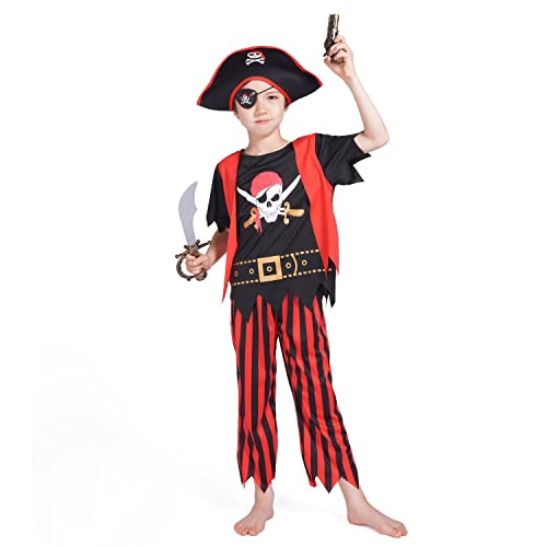 Rabtero Kid's Pirate Costume,Deluxe Pirate Role Play Dress Up Set with Plenty of Toys for Boys and Girls
