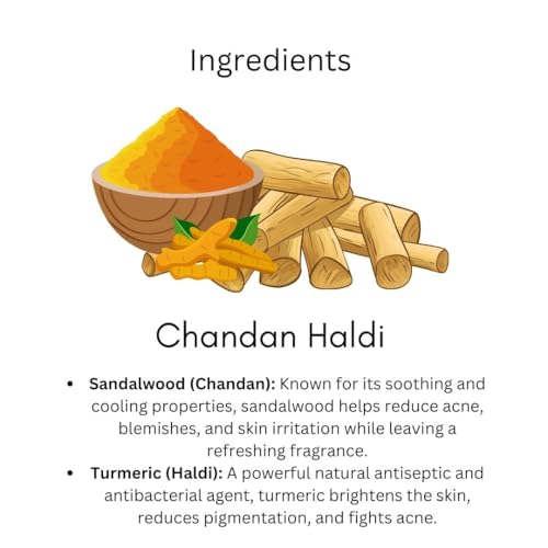Image of Khadi Chandan Haldi Handmade Bathing Soap Bar 125g (Pack of 4) | Natural & Herbal Anti-Aging Soap for Glowing Skin | Fades Dark Spots & Pigmentation | Reduces Acne & Pimples | All Skin Types