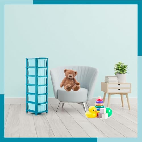 Image of TEKCOOL Plastic Drawer Organizer Self Standard Rectangular Multi Purpose Modular Drawer System Large Chest of Drawer Organizer for Home Office,Product Dimension When assembeled (6XL, Blue hex)';'