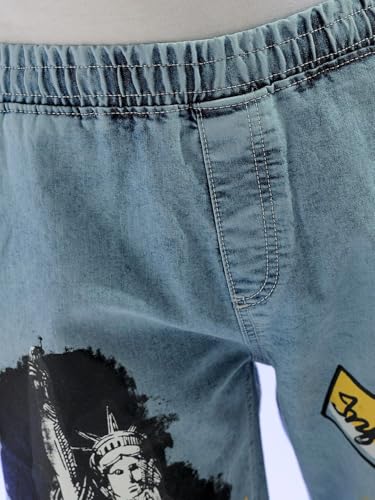Image of The Indian Garage Co Men Loose Fit Solid Mid-Rise Stretchable Denim Joggers