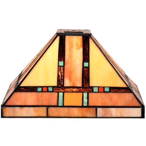 Bieye S10798 Tiffany-Style Stained Glass Mission Lampshade - 10-Inch Wide - Iridescent Elegance