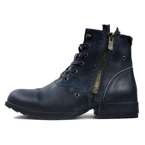 OSSTONE Moto Boots for Men Fashion Zipper-up Leather Chukka Boots Casual Shoes Retro Style OS-5008-8-Retro-US2