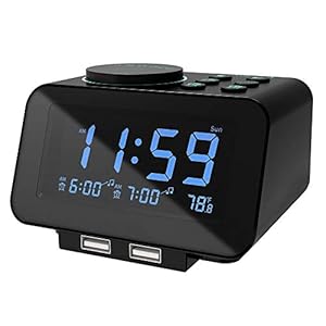 uscce Digital Alarm Clock Radio – 0-100% Dimmer, Dual Alarm with Weekday/Weekend Mode, 6 Sounds Adjustable Volume, FM Radio w/Sleep Timer, Snooze, 2 USB Charging Ports, Thermometer, Battery Backup