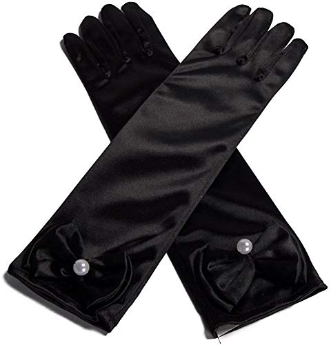 FancyDressWale Girls Satin Long Gloves for Princess Dress Up Party With Bows