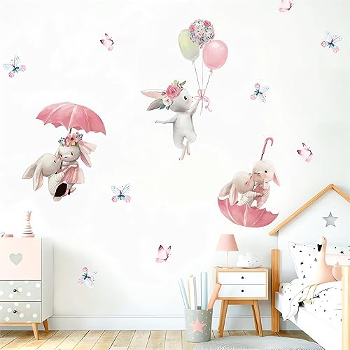 Vinilo decorativo de conejo rosa sacinora para pared miniatura 3