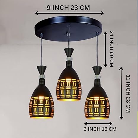 Image of GreyWings 3 Light Hanging Light for Home, Black Aluminium Pendant Light with, Modern Ceiling Hanging Lamp for (Bulb is not Included) Cluster Set