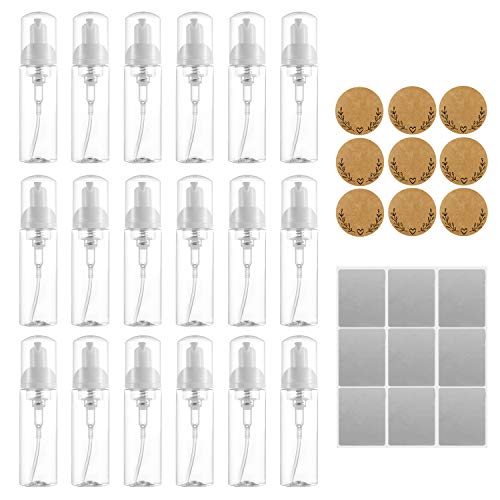 USAMILY 18 Pack 60 ml Clear Plastic Foam Dispenser Bottle | Mini Foaming Pump Dispenser Empty & BPA Free with 18 waterproof Labels for Cleaning, Travel, Cosmetics