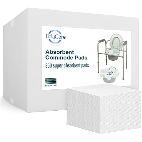 TidyCare Bedside Commode Absorbent Pads for Portable Toilet Chair Bucket and Bedpan | Value Pack of 360 Disposable Commode Pads for Adults in Medical Care | Universal Fit Cover