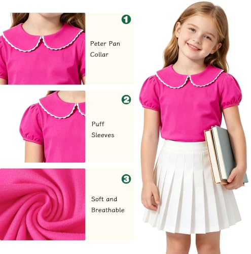Image of LYSMuch Girl Short Sleeve Peter Pan Collar Shirt Kid School Polo Shirt