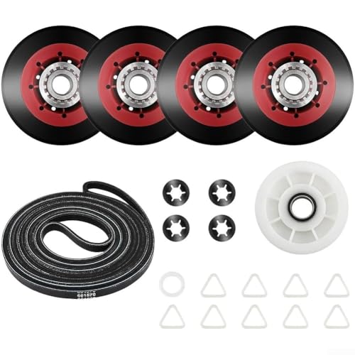 Feeshoppher Kit de reparación de secadora 4392067 con polea loca W10837240 WPW10314173 Rodillos de soporte de tambor 279640 polea loca 661570V correa de tambor para secadora de gas eléctrica Duet