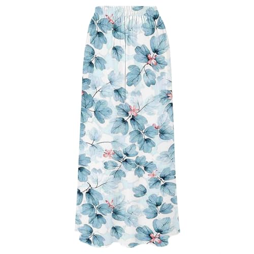 Skirts for Women Casual Boho Flowy Floral Print Maxi Skirt High Waist A-Line Beach Skirt with Pocket Fashion Vacation Outifts2