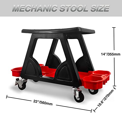 Agiiman Rolling Mechanic Stool - 300 Lbs Capacity Detailing Garage Stool With Wheels, Heavy Duty Mechanic Garage Chair Creeper Seat 2 Tool Storage Drawers Under Seat For Garage Repair #TOP4