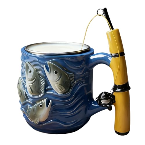 Taza de café Pescas | Taza de café divertida con caña pescar y carrete | Tazas té pescador resina novedosas | Línea carrete simulada decoración tazas leche divertido regalo Pescas para hombres